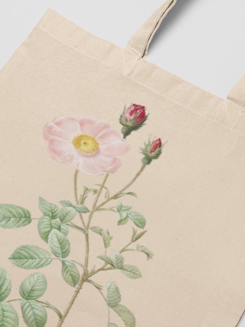 Musk Rose Vintage Floral Print Graphic Canvas Tote Bag - Picture 3 of 5